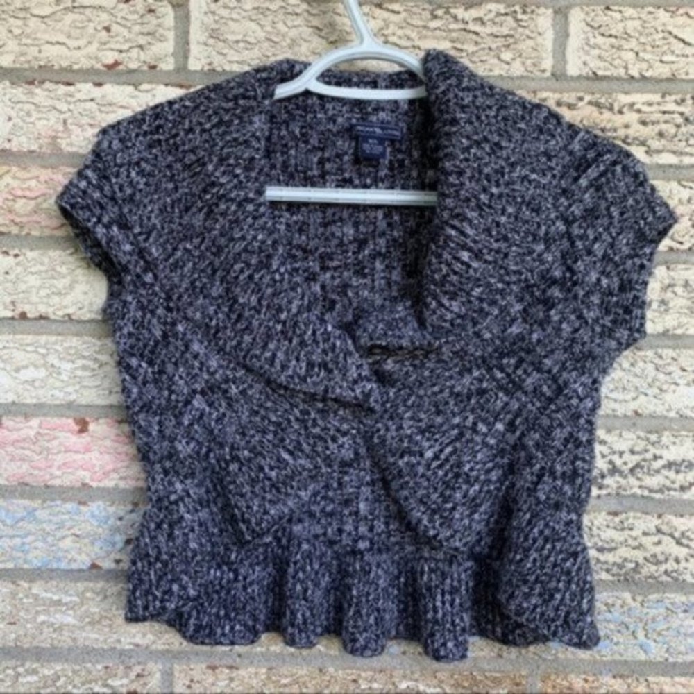 American Living blue white cropped ruffle cardigan